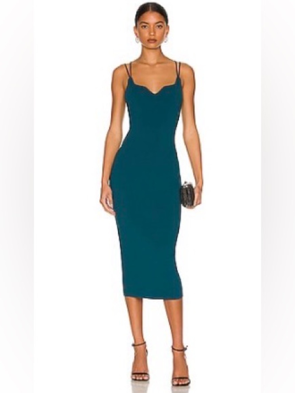 The Sei Curved Double Spaghetti-Strap Midi Dress in Peacock Size Large